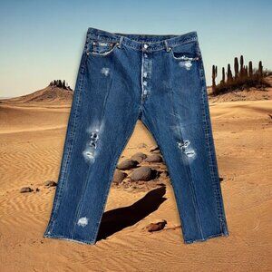 Levi's 501 Button-Fly Jeans Men’s 40x28 upcycled distressed patchwork ripped